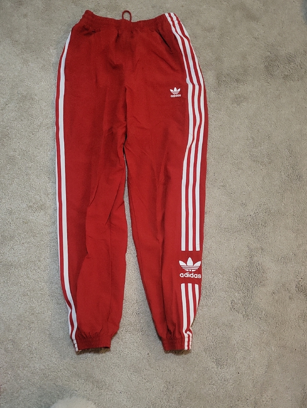 adidas Red Jogger Sweatpants with White Three-Stripes